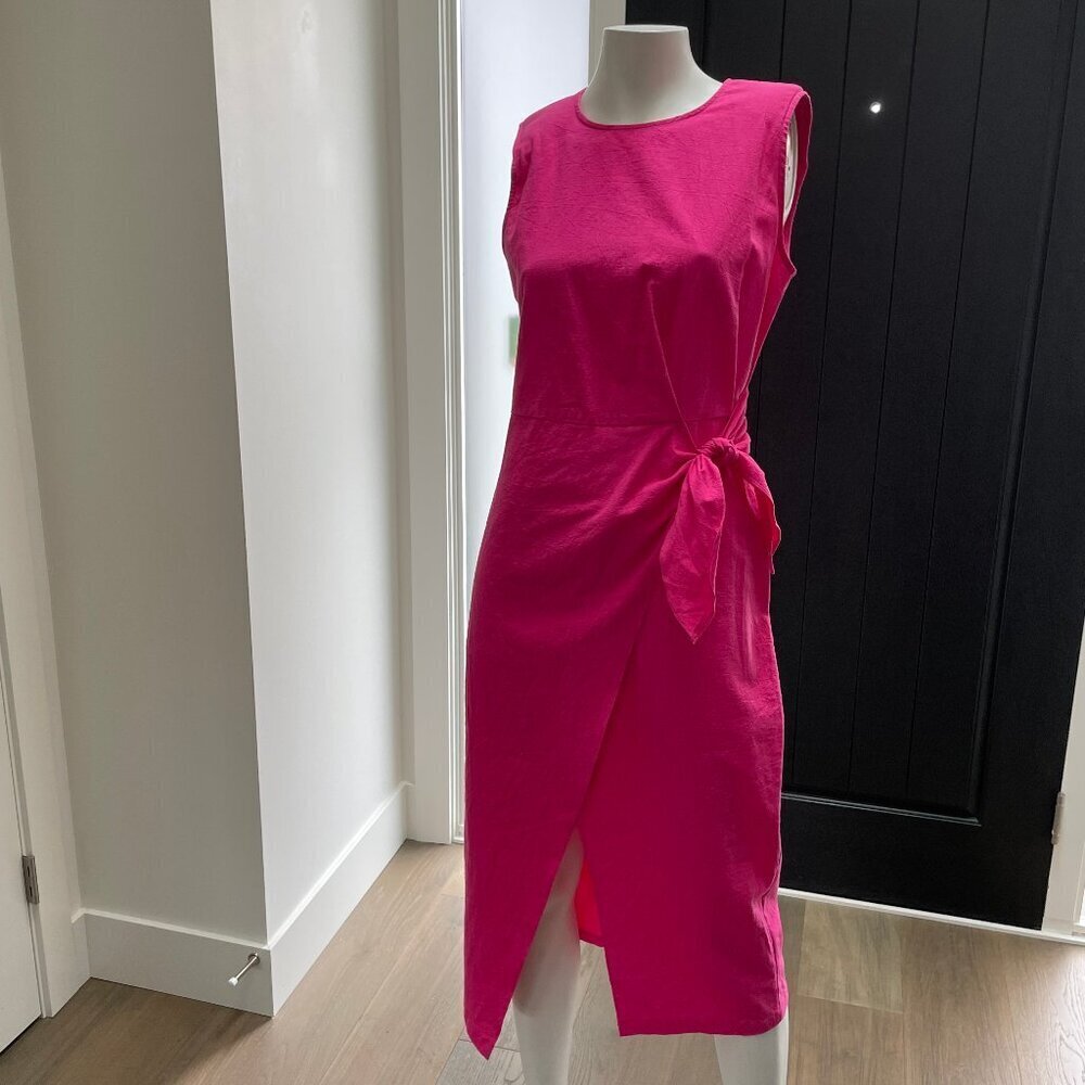 Apricot Slvless Round Nk Tie Waist Cotton Midi Dress Tulip Bottom Hot Pink 6 NWT